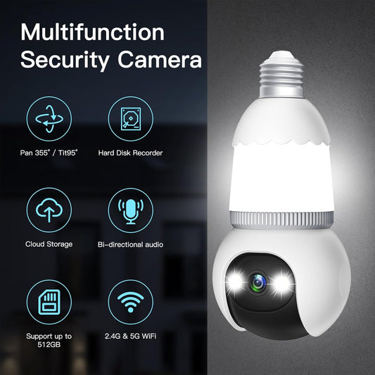 4MP Light Bulb Security Camera 5G&2.4GHz Wireless Outdoor Indoor Camera with Night Vision(Buy 2 Free Shipping)