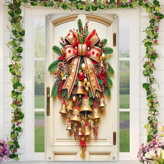 🎄Golden Christmas Bells & Wreath Door Cover✨